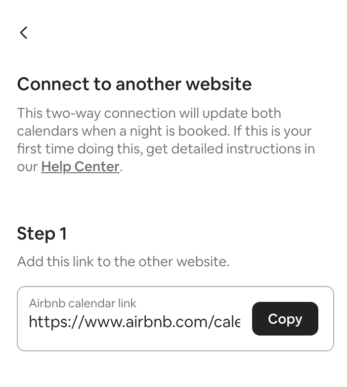 Airbnb iCal copy link